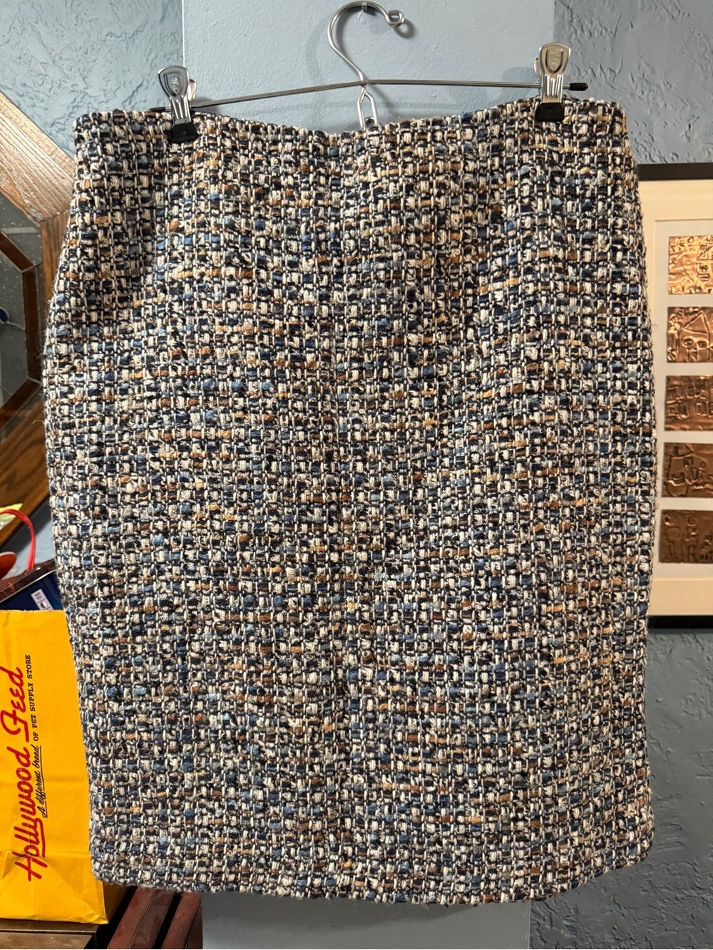 Talbots Blue, Cream and Brown Tweed Pencil Skirt